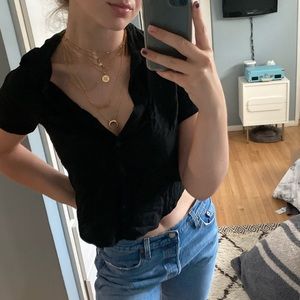 Brandy Melville Black Button Up Crop Top